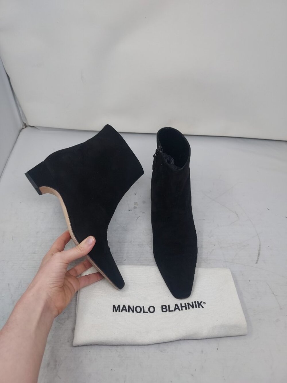 Manolo Blahnik Black Tolarc Suede Ankle Boot